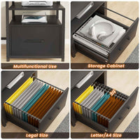 Sikaic Gaming Desk 66 inches LED Gaming Desk with File Drawer Power Outlet  Printer Cabinet and Monitor Shelf Black