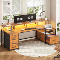 Sikaic Gaming Desk 75 Inches Led Gaming Desk Brown Brown / Engineered Wood / Modern