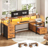 Sikaic Gaming Desk 75 Inches Led Gaming Desk Brown Brown / Engineered Wood / Modern