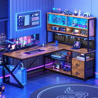 Sikaic Gaming Desk LED L Shaped Gaming Desk Brown Brown / Engineered Wood / Modern