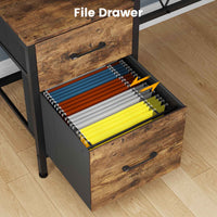 Sikaic Gaming Desk Reversible L-Shaped Led Gaming Desk With Power Outlets and Monitor Stand & 2 Drawers Brown Brown / Engineered Wood / Modern