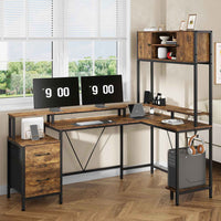 Sikaic Gaming Desk Reversible L-Shaped Led Gaming Desk With Power Outlets and Monitor Stand & 2 Drawers Brown Brown / Engineered Wood / Modern