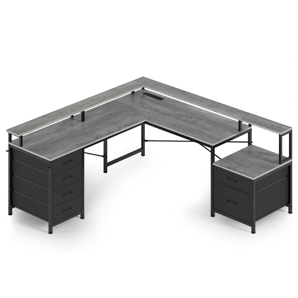 Sikaic Gaming Desk 108 Inches  LED 2 Person Gaming Desk Grey Grey / Engineered Wood / Modern