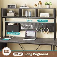 Sikaic Gaming Desk 57.5 Inches Reversible L Shaped Gaming Desk with LED Lights and Power Outlet Grey Grey / Engineered Wood / Modern