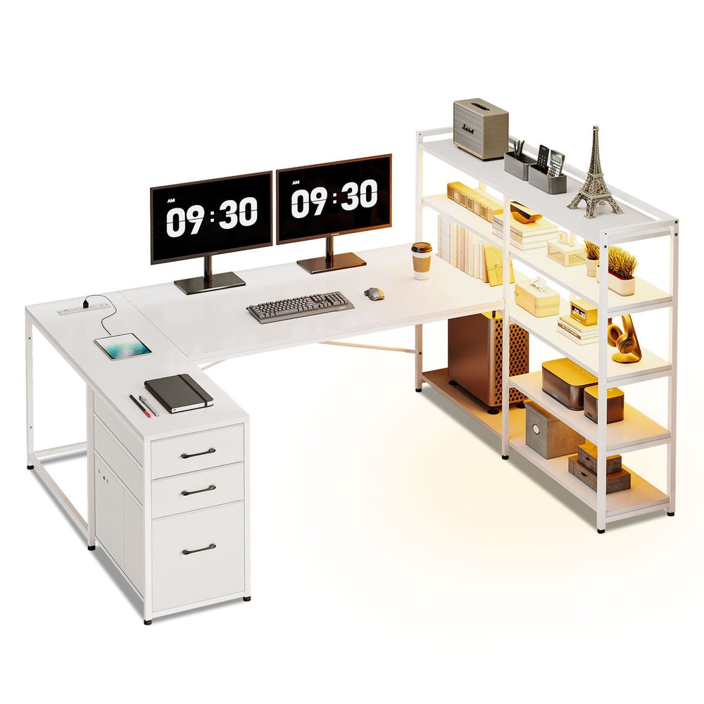 Sikaic Gaming Desk 64.5 Inches Reversible Gaming Desk White White / Engineered Wood / Industrial