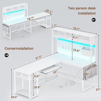 Sikaic Gaming Desk 57.5 Inches Reversible L Shaped Gaming Desk with LED Lights and Power Outlet White White / Engineered Wood / Modern