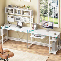 Sikaic Gaming Desk 57.5 Inches Reversible L Shaped Gaming Desk with LED Lights and Power Outlet White White / Engineered Wood / Modern