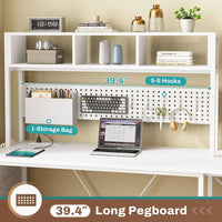 Sikaic Gaming Desk 57.5 Inches Reversible L Shaped Gaming Desk with LED Lights and Power Outlet White White / Engineered Wood / Modern