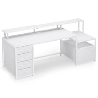 Sikaic Gaming Desk 66 inches LED Gaming Desk White White / Engineered Wood / Modern