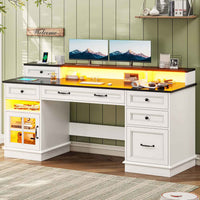 Sikaic Gaming Desk Executive Gaming Desk with LED Lights White White / Engineered Wood / Modern