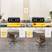 Sikaic Gaming Desk Executive Gaming Desk with LED Lights White White / Engineered Wood / Modern