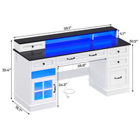 Sikaic Gaming Desk Executive Gaming Desk with LED Lights White White / Engineered Wood / Modern