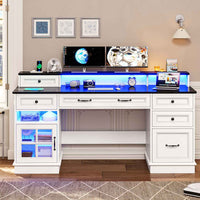 Sikaic Gaming Desk Executive Gaming Desk with LED Lights White White / Engineered Wood / Modern