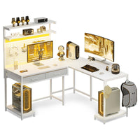 Sikaic Gaming Desk L Shaped Reversible LED Gaming Desk White White / Engineered Wood / Modern