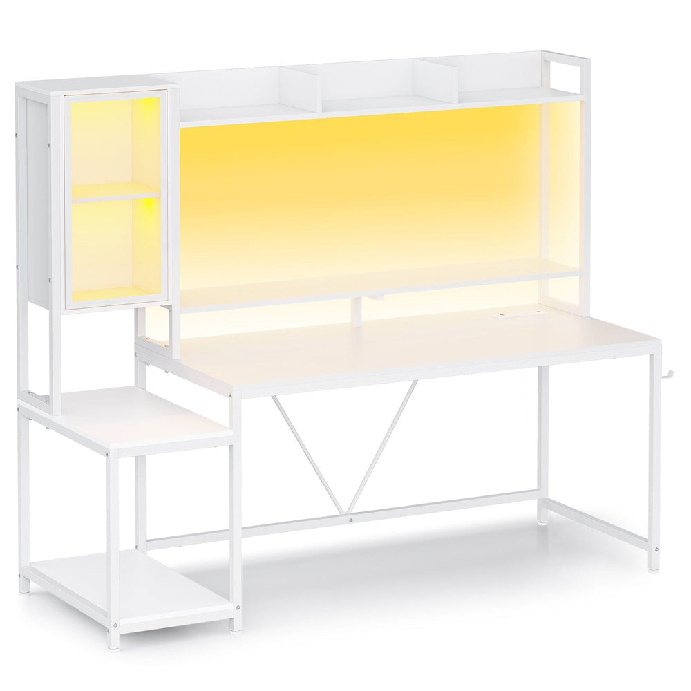 Sikaic Gaming Desk Led Gaming Desk White White / Engineered Wood / Modern