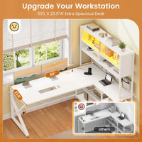 Sikaic Gaming Desk LED L Shaped Gaming Desk White White / Engineered Wood / Modern