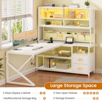 Sikaic Gaming Desk LED L Shaped Gaming Desk White White / Engineered Wood / Modern