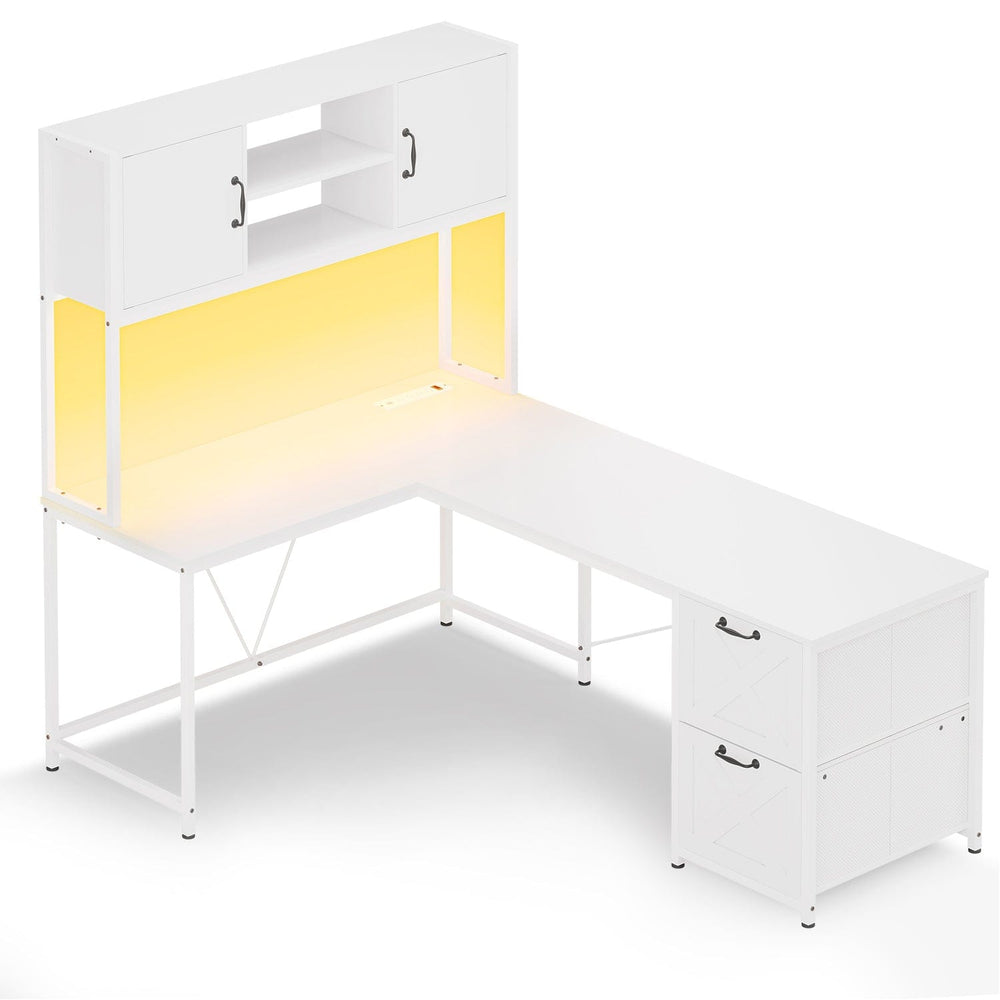 Sikaic Gaming Desk LED L Shaped Gaming Desk White White / Engineered Wood / Modern