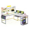 Sikaic Gaming Desk L Shaped Reversible Gaming Desk With LED Lights White White / Modern
