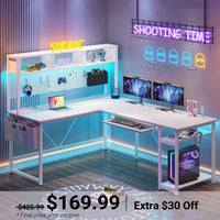 Sikaic Gaming Desk L Shaped Reversible Gaming Desk With Power Outlets Keyboard Tray White White / Modern
