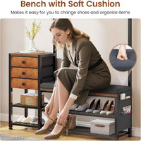 Sikaic Hall Tree 5-in-1 Entryway Hall Tree with Bench and Shoe Storage Rustic Brown Brown / Engineered Wood / Modern