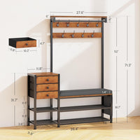 Sikaic Hall Tree 5-in-1 Entryway Hall Tree with Bench and Shoe Storage Rustic Brown Brown / Engineered Wood / Modern