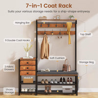 Sikaic Hall Tree 5-in-1 Entryway Hall Tree with Bench and Shoe Storage Rustic Brown Brown / Engineered Wood / Modern