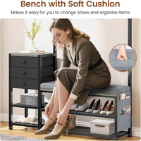 Sikaic Hall Tree 5-in-1 Entryway Hall Tree with Bench and Shoe Storage Grey Grey / Engineered Wood / Modern