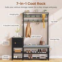 Sikaic Hall Tree 5-in-1 Entryway Hall Tree with Bench and Shoe Storage Grey Grey / Engineered Wood / Modern