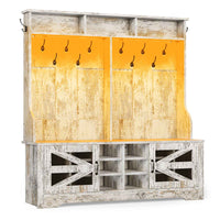 Sikaic Hall Tree 59.1 Inches 5-in-1 Hall Tree with 16 Shoe Cubbies Vintage White Vintage White / Engineered Wood / Modern