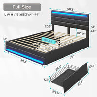 Sikaic LED Bed Frame with Storage Drawers Leather Platform Adjustable Headboard Storage Drawers and Charging Station Black