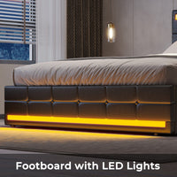 Sikaic LED Bed Frame with Storage Drawers Leather Platform Adjustable Headboard Storage Drawers and Charging Station Black