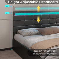 Sikaic LED Bed Frame with Storage Drawers Leather Platform Adjustable Headboard Storage Drawers and Charging Station Black