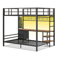 Sikaic Loft Bed Frame Full Size Over Twin Bunk Loft Bed Frame with Desk and Charging Station Black Black / Engineered Wood / Modern