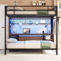 Sikaic Loft Bed Frame Full Size Over Twin Bunk Loft Bed Frame with Desk and Charging Station Black Black / Engineered Wood / Modern