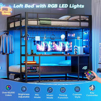 Sikaic Loft Bed Frame Full Size Over Twin Bunk Loft Bed Frame with Desk and Charging Station Black Black / Engineered Wood / Modern