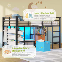 Sikaic Loft Bed Frame Low Loft Bed Twin Size with Reading Corner and Storage Basket Black Black / Metal / Modern