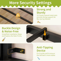 Sikaic Loft Bed Frame Low Loft Bed Twin Size with Reading Corner and Storage Basket Black Black / Metal / Modern