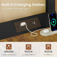 Sikaic Loft Bed Frame LED Loft Bed Frame Twin Size with Desk and Storage Hamper Brown Brown / Metal / Industrial