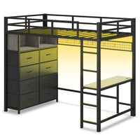 Sikaic Loft Bed Frame Twin Loft LED Bed Frame Desk and 8 Storage Drawers & Charging Sation Grey Grey / Steel / Modern