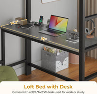 Sikaic Loft Bed Frame Twin Loft LED Bed Frame Desk and 8 Storage Drawers & Charging Sation Grey Grey / Steel / Modern