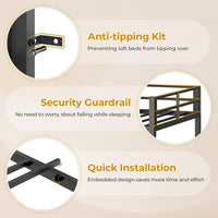 Sikaic Loft Bed Frame Twin Loft LED Bed Frame Desk and 8 Storage Drawers & Charging Sation Grey Grey / Steel / Modern