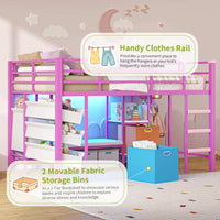 Sikaic Loft Bed Frame Low Loft Bed Twin Size with Reading Corner and Storage Basket Pink Pink / Metal / Modern