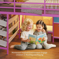 Sikaic Loft Bed Frame Low Loft Bed Twin Size with Reading Corner and Storage Basket Pink Pink / Metal / Modern