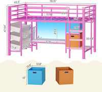 Sikaic Loft Bed Frame Low Loft Bed Twin Size with Reading Corner and Storage Basket Pink Pink / Metal / Modern