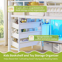 Sikaic Loft Bed Frame Low Loft Bed Twin Size with Reading Corner and Storage Basket White White / Engineered Wood / Modern