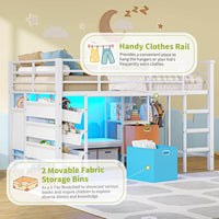 Sikaic Loft Bed Frame Low Loft Bed Twin Size with Reading Corner and Storage Basket White White / Engineered Wood / Modern