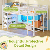 Sikaic Loft Bed Frame Low Loft Bed Twin Size with Reading Corner and Storage Basket White White / Engineered Wood / Modern