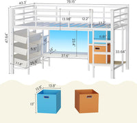Sikaic Loft Bed Frame Low Loft Bed Twin Size with Reading Corner and Storage Basket White White / Engineered Wood / Modern