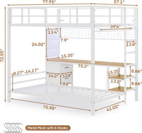 Sikaic Loft Bed Frame Full Size Over Twin Bunk Loft Bed Frame with Desk and Charging Station White White / Metal / Modern